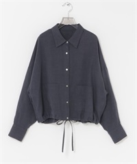 苧麻嫘縈寬鬆短版襯衫(藏青色-FREE-NAVY)