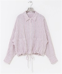 苧麻嫘縈寬鬆短版襯衫(紅色條紋-FREE-其他紅色)