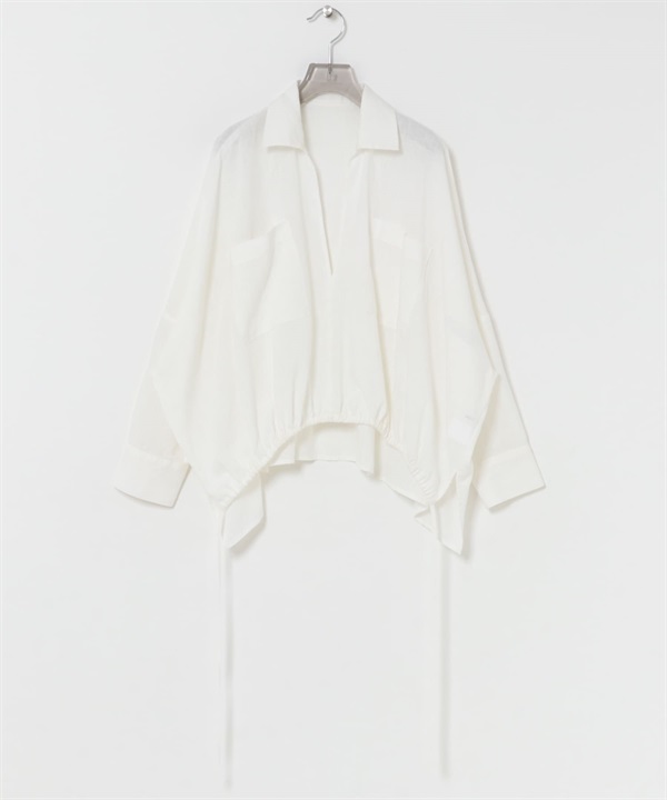 苧麻嫘縈碎褶下襬襯衫(米白色-FREE-OFF WHITE)