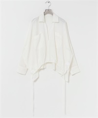 苧麻嫘縈碎褶下襬襯衫(米白色-FREE-OFF WHITE)