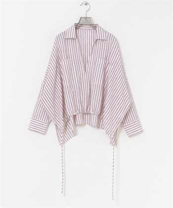 苧麻嫘縈碎褶下襬襯衫(紅色條紋-FREE-其他紅色)