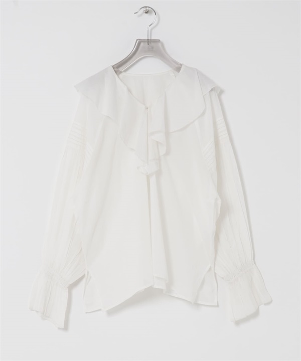 棉質巴里紗荷葉邊罩衫(米白色-FREE-OFF WHITE)