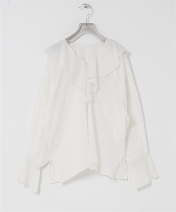 棉質巴里紗荷葉邊罩衫(米白色-FREE-OFF WHITE)