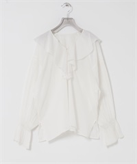 棉質巴里紗荷葉邊罩衫(米白色-FREE-OFF WHITE)