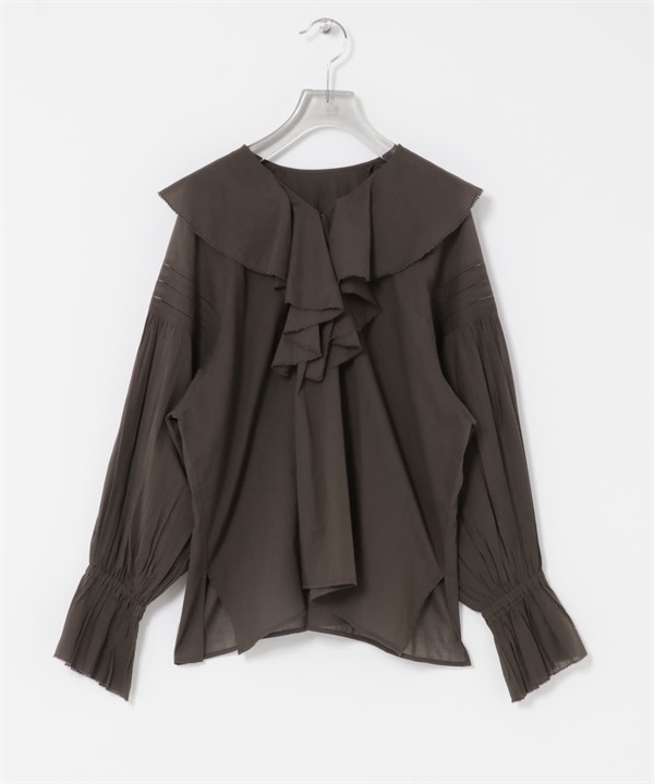 棉質巴里紗荷葉邊罩衫(棕色-FREE-BROWN)