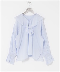 棉質巴里紗荷葉邊罩衫(淺藍色-FREE-其他藍色)