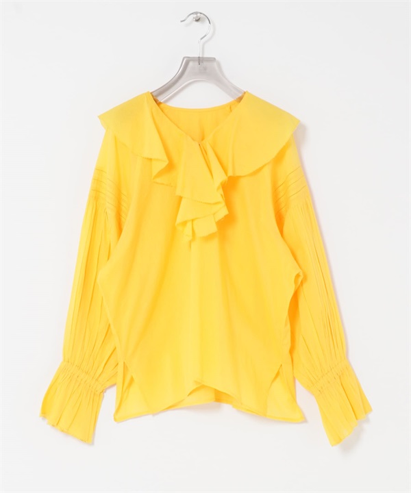 棉質巴里紗荷葉邊罩衫(黃色-FREE-YELLOW)