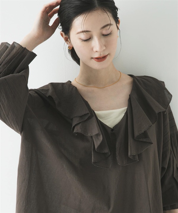 棉質巴里紗荷葉邊罩衫