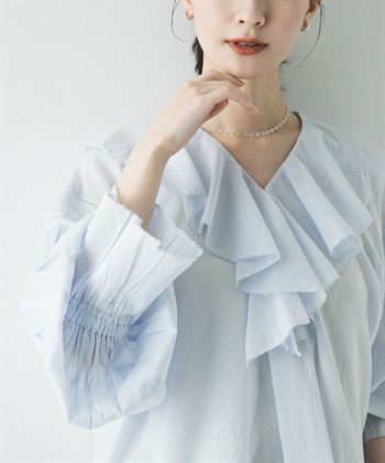 棉質巴里紗荷葉邊罩衫