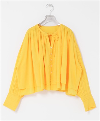 棉質巴里紗碎褶短版罩衫(黃色-FREE-YELLOW)