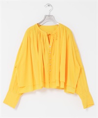 棉質巴里紗碎褶短版罩衫(黃色-FREE-YELLOW)