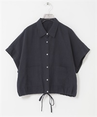 苧麻嫘縈五分袖襯衫(藏青色-FREE-NAVY)