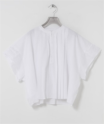 打褶五分袖短版襯衫(米白色-FREE-OFF WHITE)