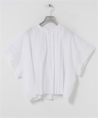 打褶五分袖短版襯衫(米白色-FREE-OFF WHITE)