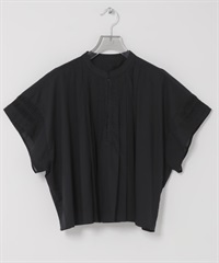 打褶五分袖短版襯衫(黑色-FREE-BLACK)