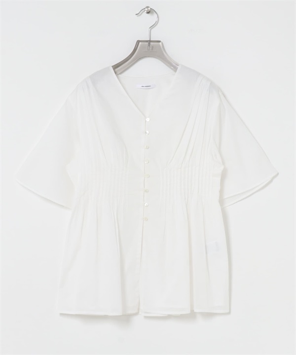 棉質巴里紗打褶設計罩衫(米白色-FREE-OFF WHITE)