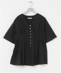 棉質巴里紗打褶設計罩衫(黑色-FREE-BLACK)