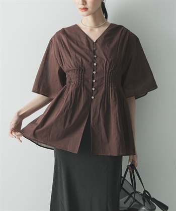 棉質巴里紗打褶設計罩衫