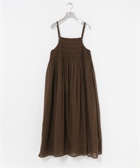 棉質碎褶細肩帶洋裝(棕色-FREE-BROWN)