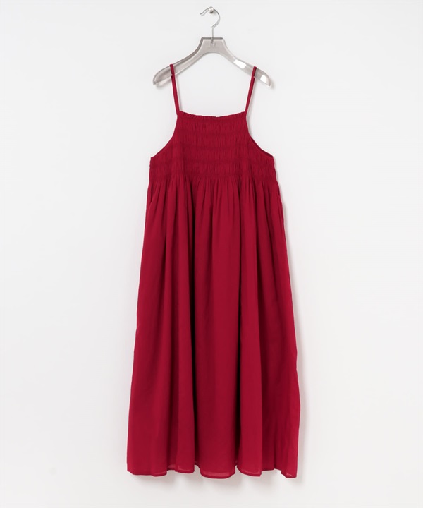 棉質碎褶細肩帶洋裝(紅色-FREE-RED)