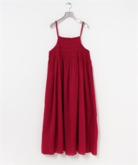 棉質碎褶細肩帶洋裝(紅色-FREE-RED)