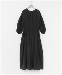 棉質巴里紗抽褶縫洋裝(附襯裙)(黑色-FREE-BLACK)