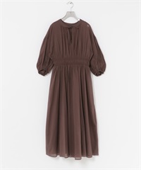 棉質巴里紗抽褶縫洋裝(附襯裙)(棕色-FREE-BROWN)