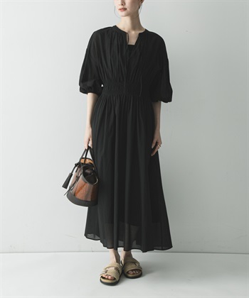 棉質巴里紗抽褶縫洋裝(附襯裙)