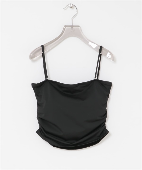 Swim URBAN RESEARCH UV CUT側邊碎褶附罩杯細肩帶背心(黑色-S/M-BLACK)