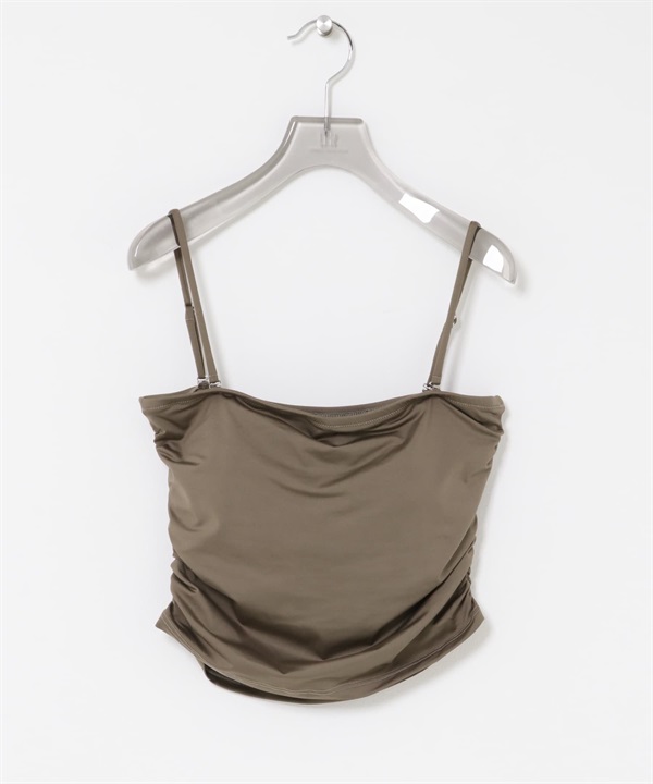 Swim URBAN RESEARCH UV CUT側邊碎褶附罩杯細肩帶背心(棕色-S/M-BROWN)