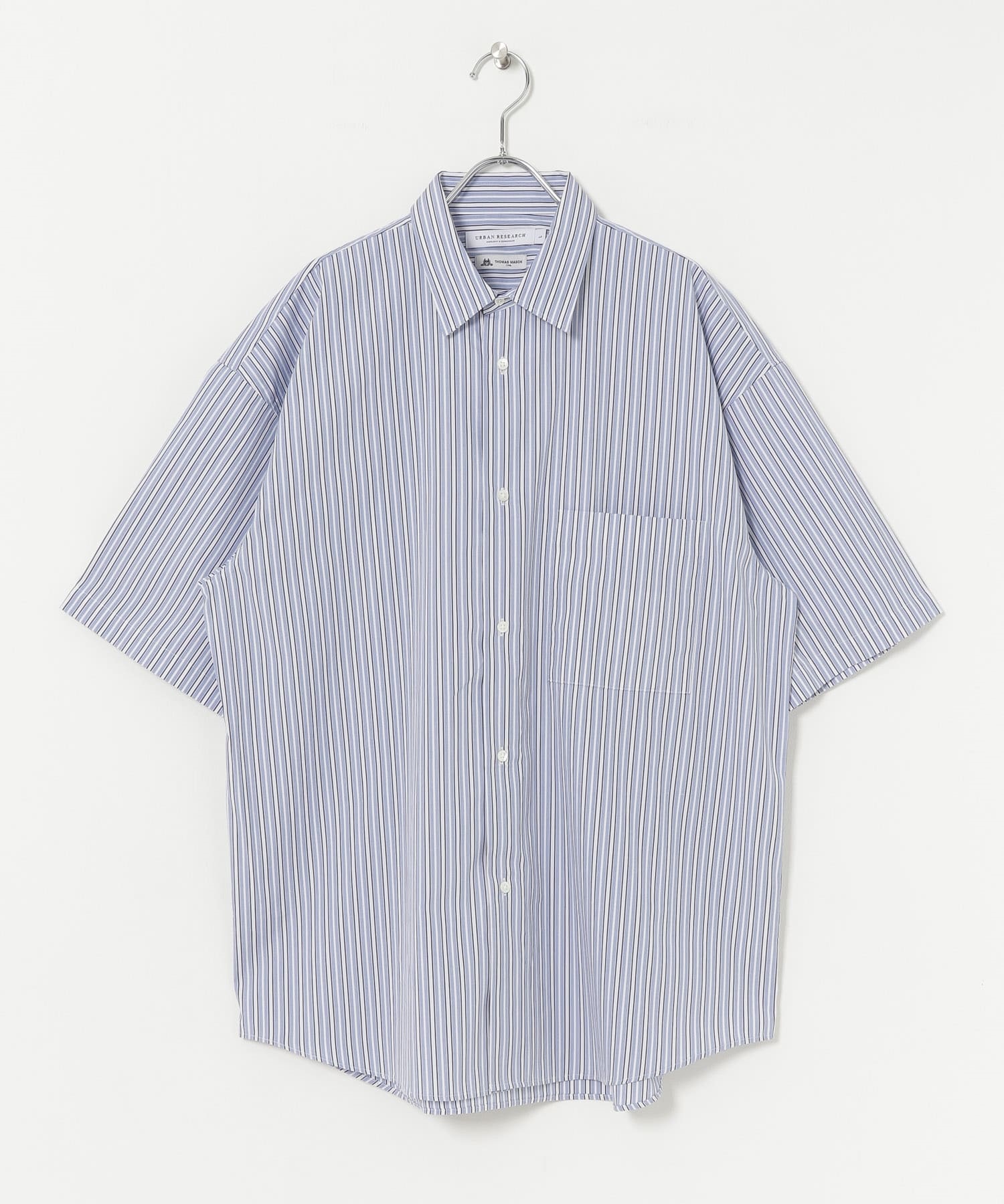 THOMAS MASON 寬版短袖襯衫(淺藍條紋-L-LIGHT BLUE)