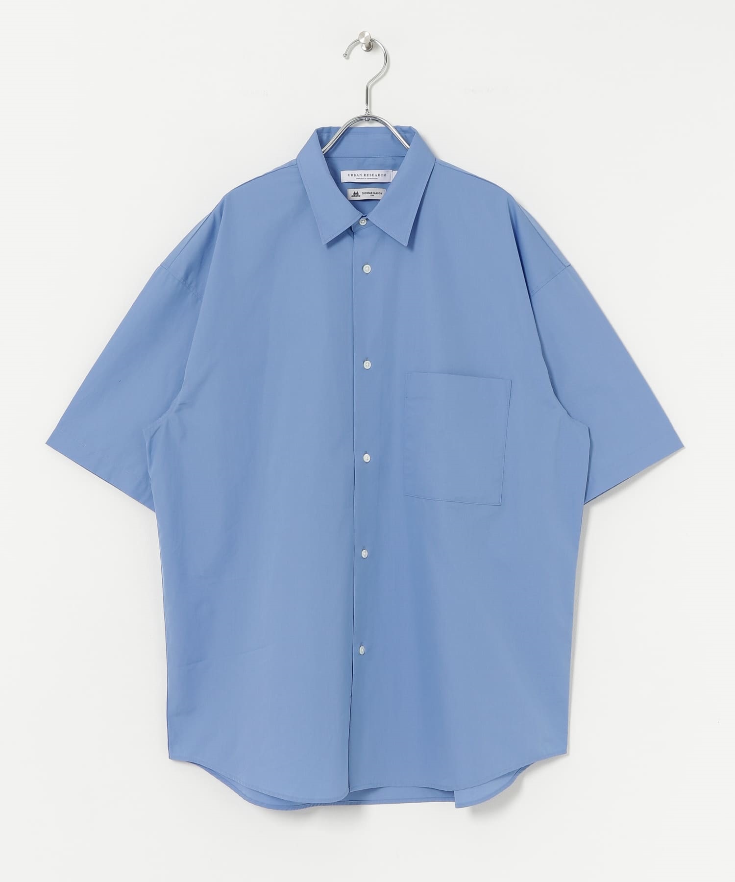 THOMAS MASON 寬版短袖襯衫(寶藍色-M-ROYAL BLUE)