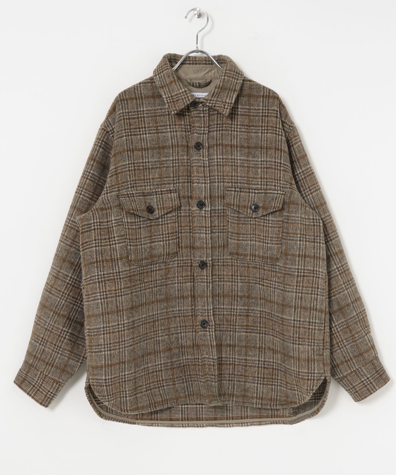 絨毛格紋CPO襯衫夾克(棕色格紋-L-BROWN)