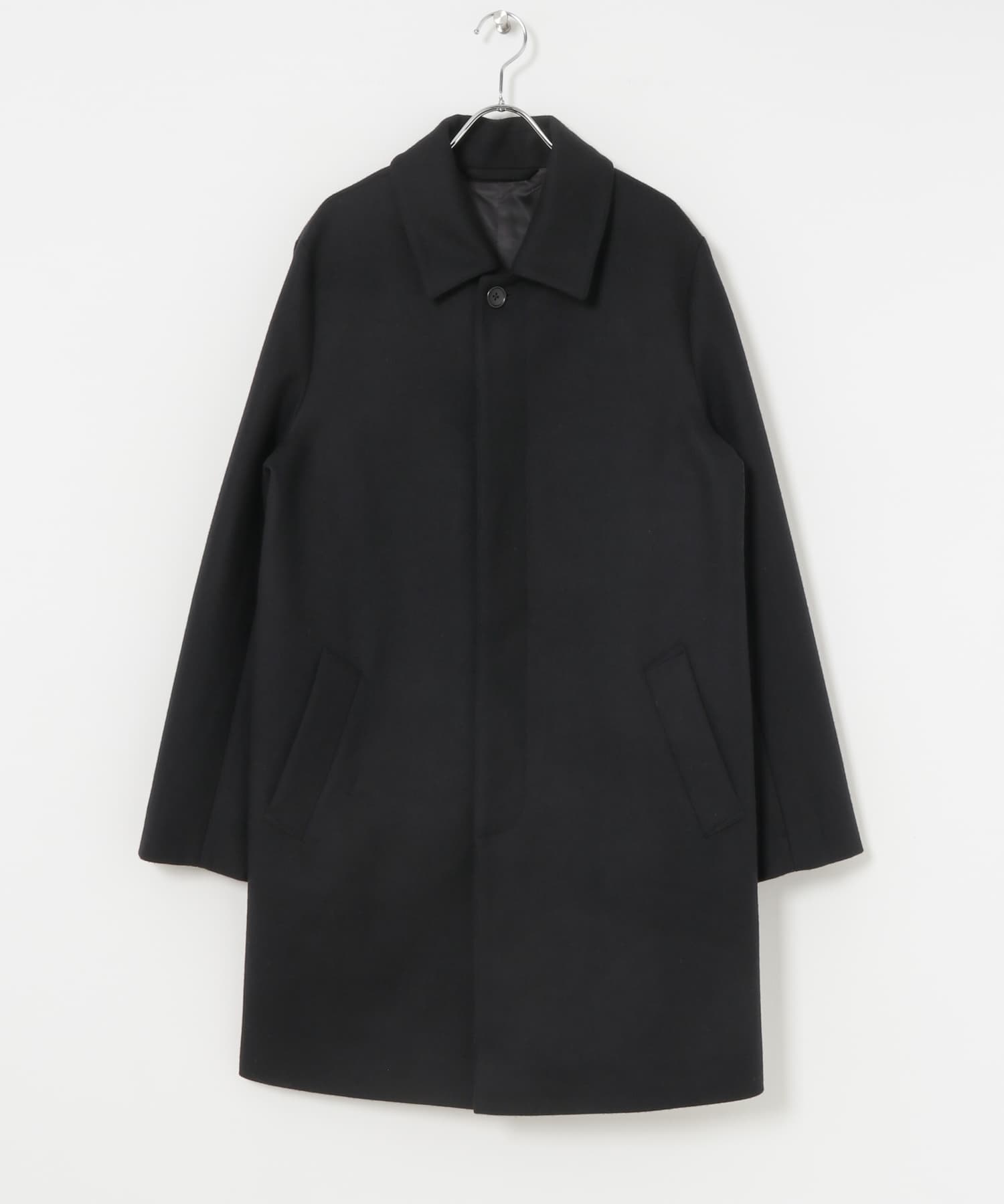 羊毛單排釦中長版大衣(黑色-L-BLACK)