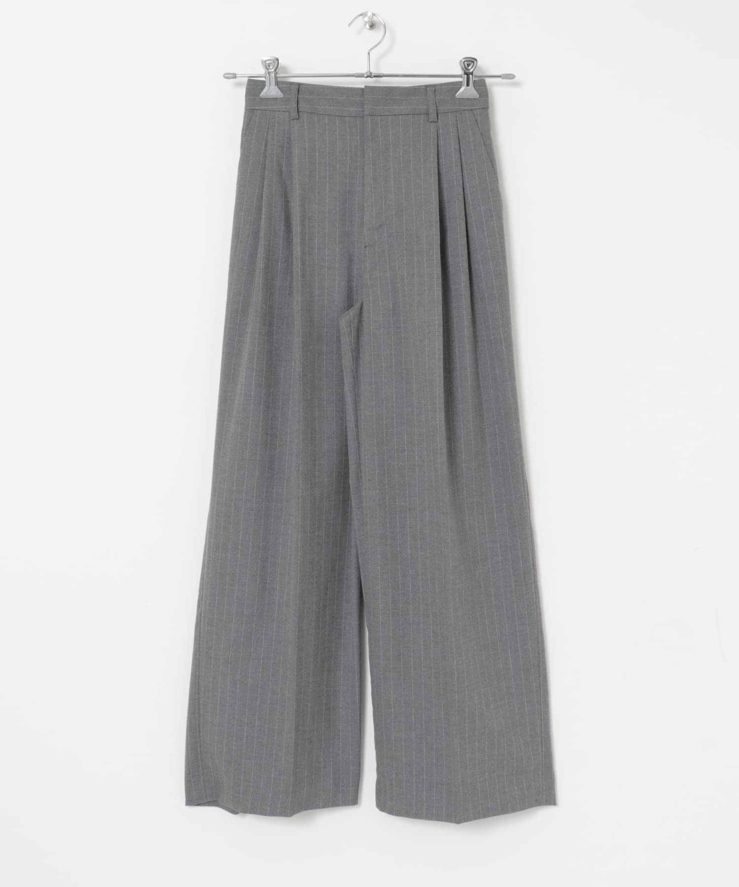 直條紋寬褲(灰色-36-GRAY)