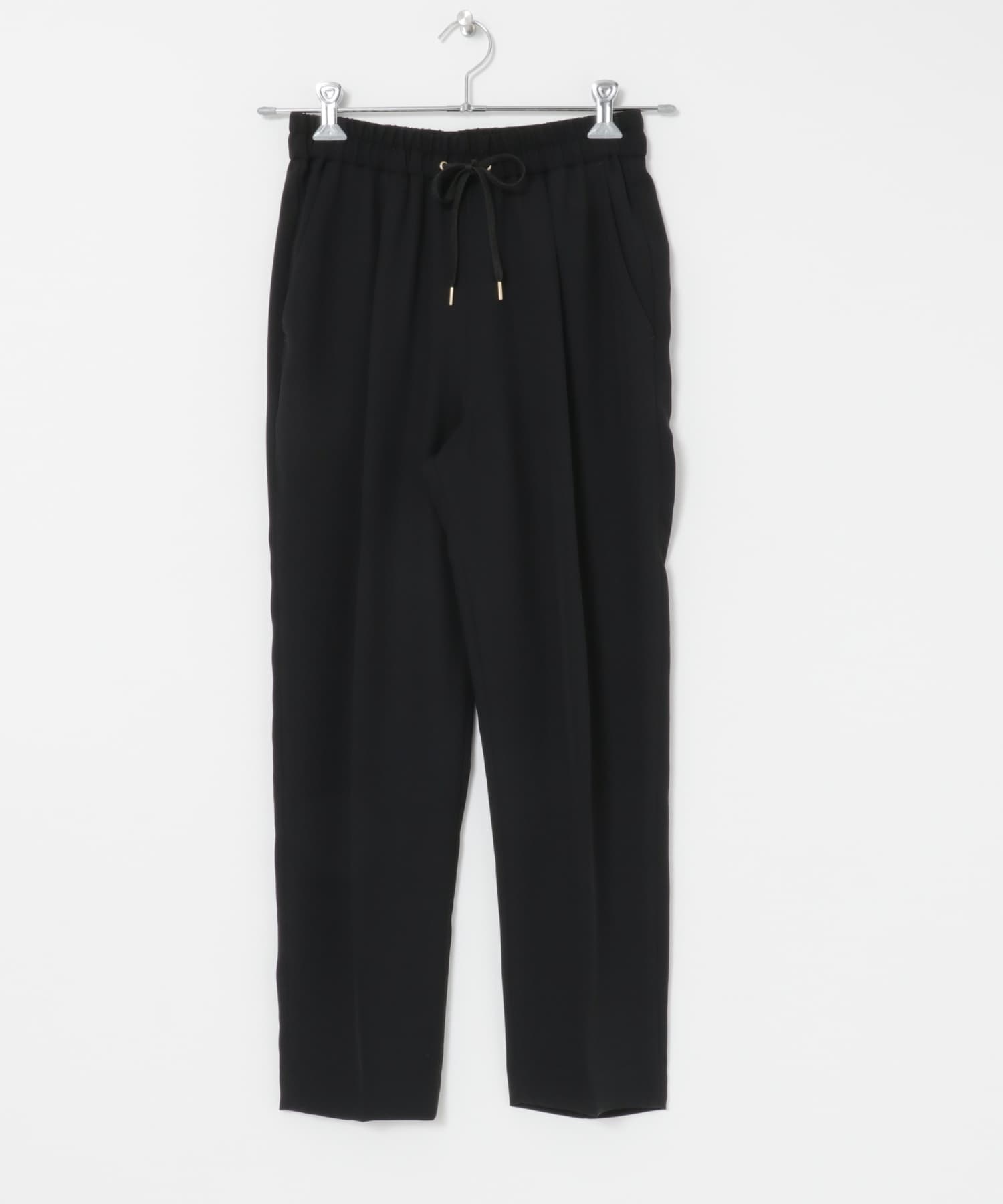 輕盈緞紋抽繩錐形褲(黑色-36-BLACK)