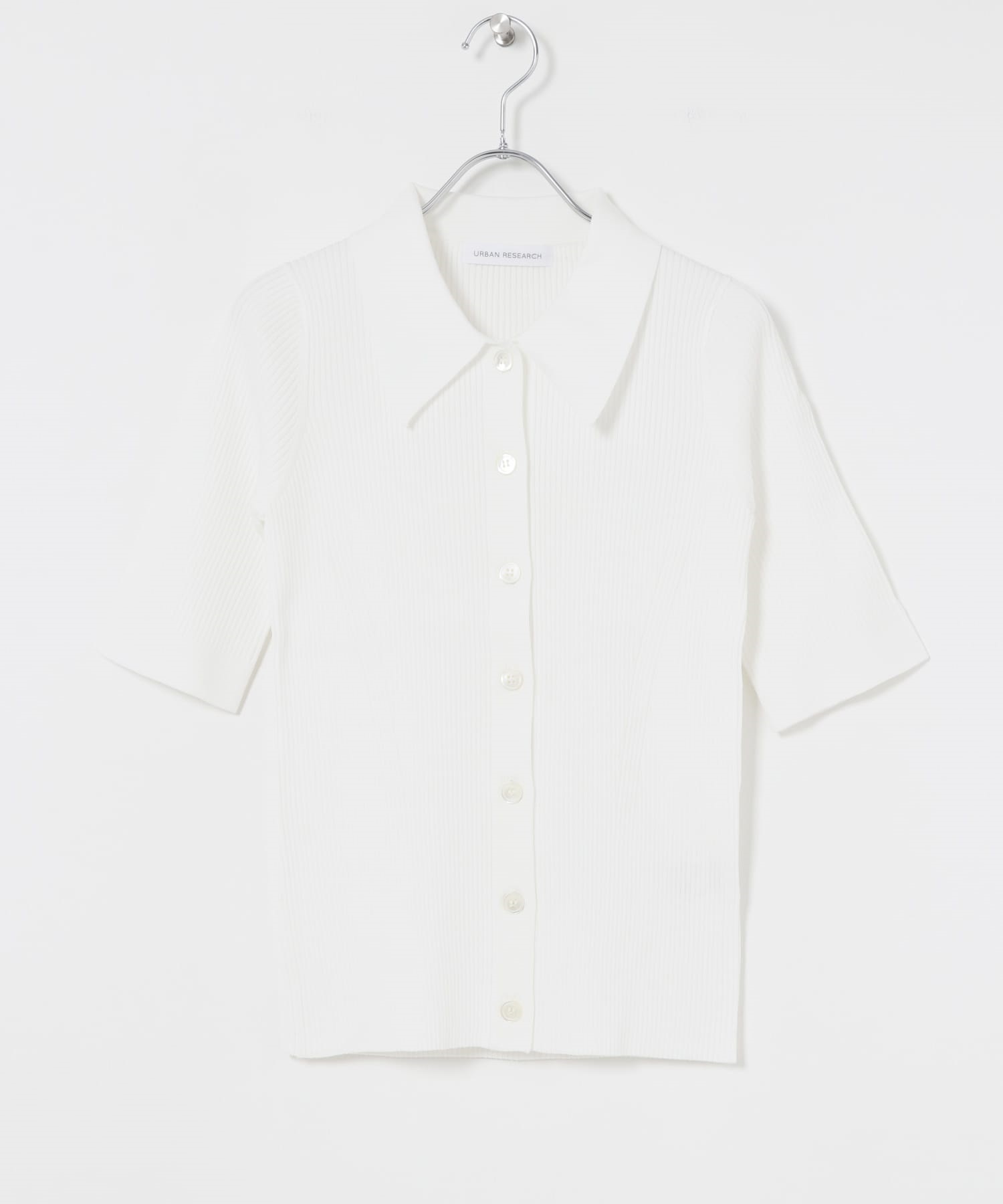 五分袖襯衫領針織衫(白色-FREE-WHITE)