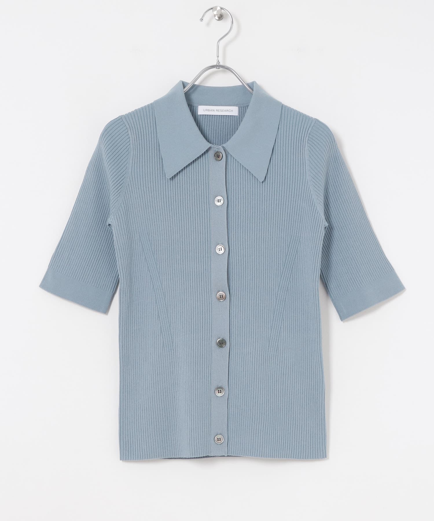 五分袖襯衫領針織衫(藍色-FREE-BLUE)