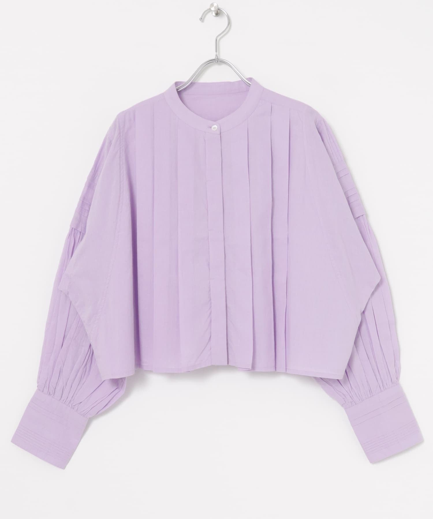 棉質巴里紗短版傘狀襯衫(紫丁香色-FREE-其他紫色)
