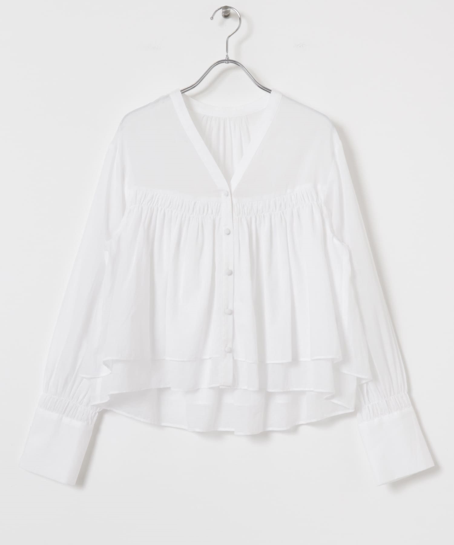棉質巴里紗荷葉罩衫(白色-FREE-WHITE)