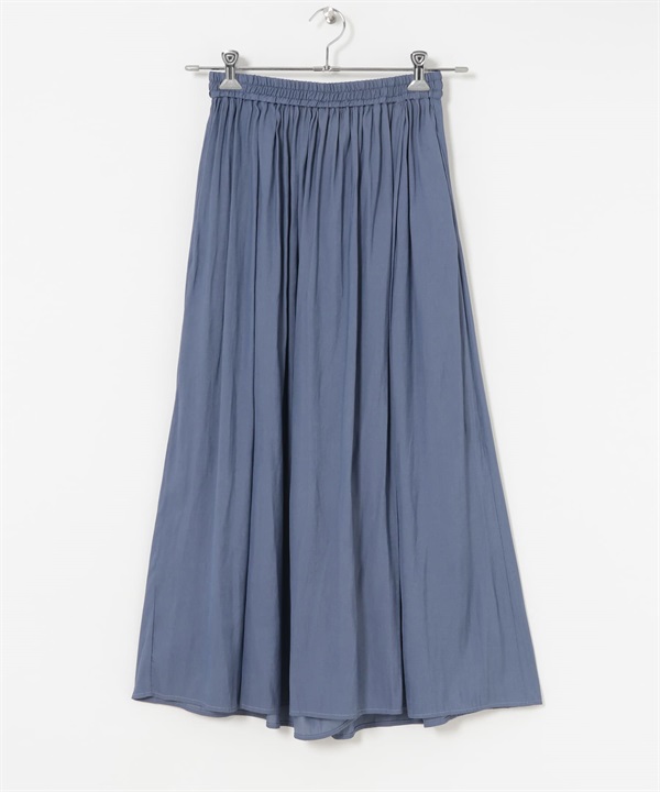 開纖紗圍裹式碎褶褲裙(藍灰色-FREE-其他藍色)