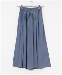 開纖紗圍裹式碎褶褲裙(藍灰色-FREE-其他藍色)