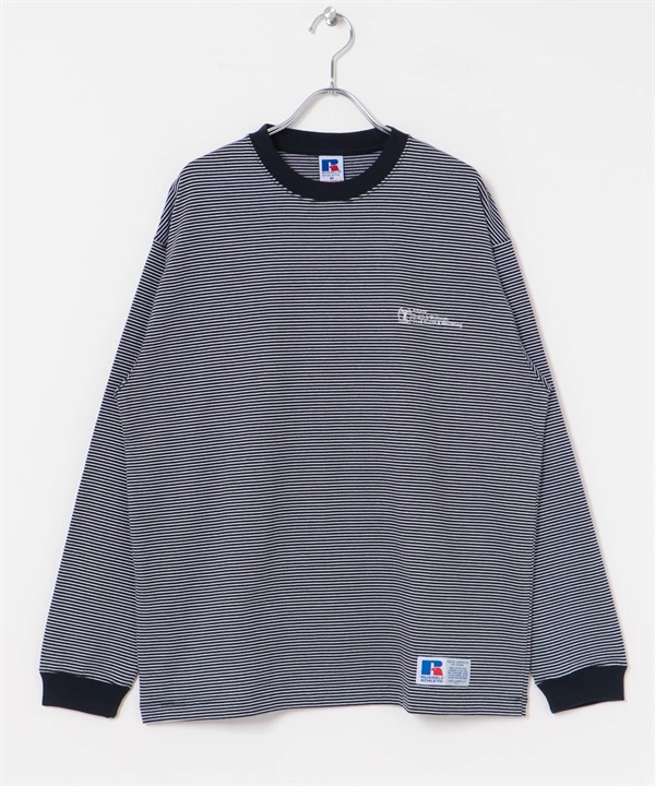 【別注】RUSSELL ATHLETIC / 橫紋長袖T恤(藏青色-M-NAVY)