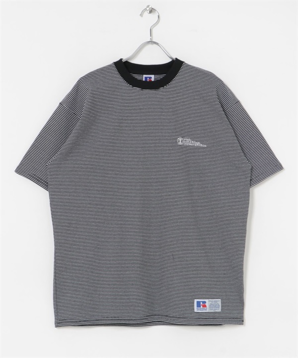 【別注】RUSSELL ATHLETIC / 橫紋短袖上衣(黑色-M-BLACK)