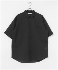 可機洗羊毛賽絡菲爾紡短袖襯衫(黑色-M-BLACK)