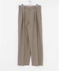 亞麻細格紋打褶長褲(褐灰色-M-其他灰色)