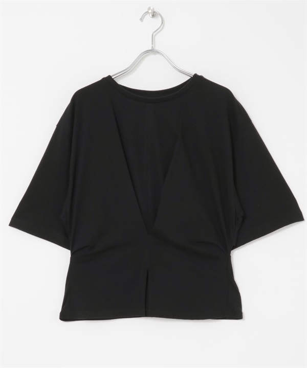 腰部打褶設計上衣(黑色-FREE-BLACK)