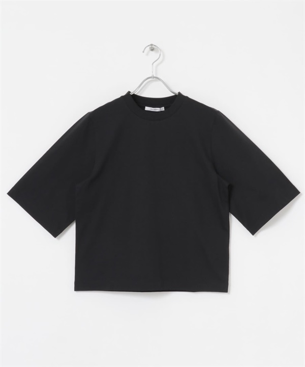 皮馬棉五分袖上衣(黑色-FREE-BLACK)