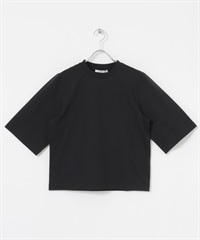 皮馬棉五分袖上衣(黑色-FREE-BLACK)