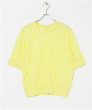 new basic 混麻料皺褶感短袖針織衫(黃色-FREE-YELLOW)